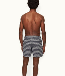 Bulldog Jacquard Chevron Mid-Length Swim Shorts | Night Iris/White