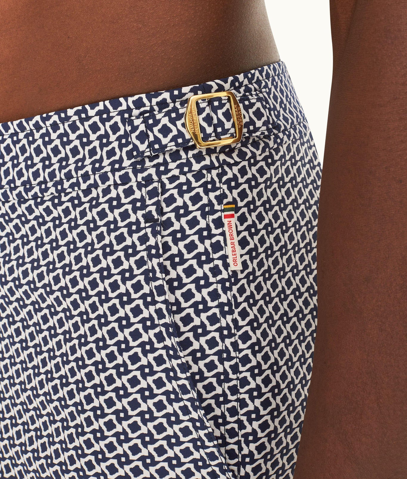 Bulldog Jacquard Geometric Mid-Length Swim Shorts | Night Iris/White Sand