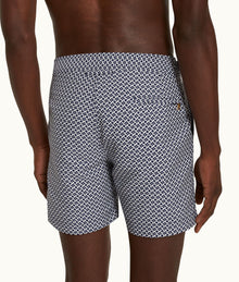 Bulldog Jacquard Geometric Mid-Length Swim Shorts | Night Iris/White Sand