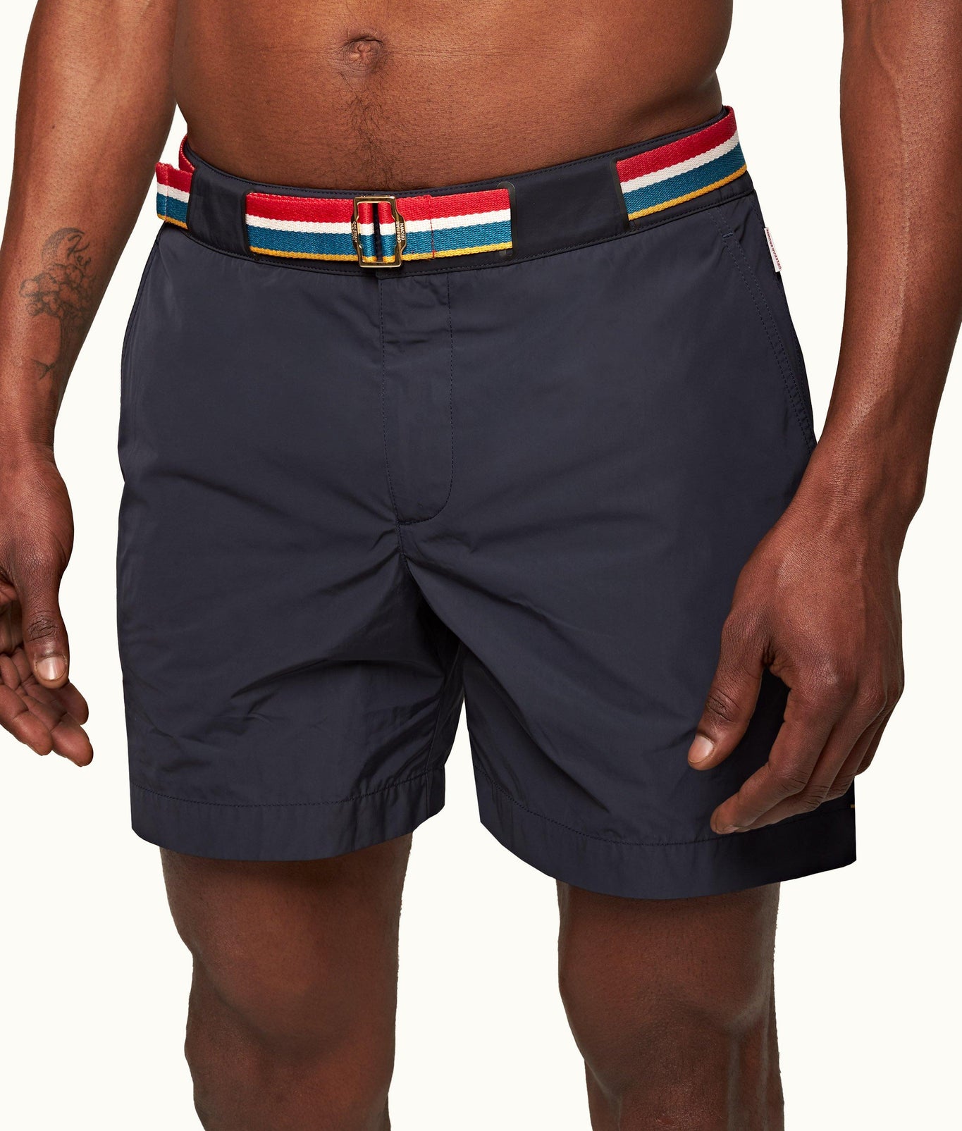 Bulldog O.B Stripe Belt Mid-Length Swim Shorts | Night Iris