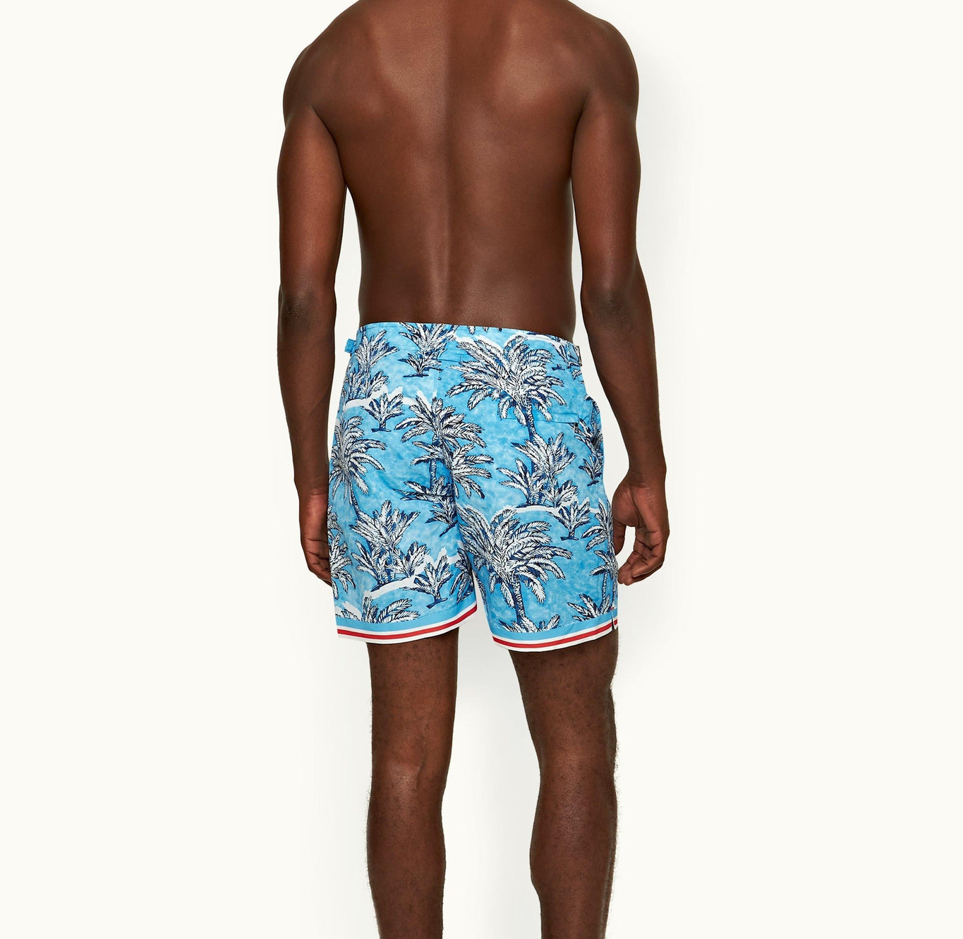Bulldog Palm Border Mid-Length Swim Shorts | Bright Wish Blue