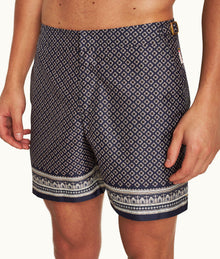 Bulldog Solmio Geo Floral Print Mid-Length Swim Shorts | Night Iris