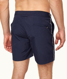 Bulldog Tape Stripe Mid-Length Swim Shorts | Midnight Navy/Tidal