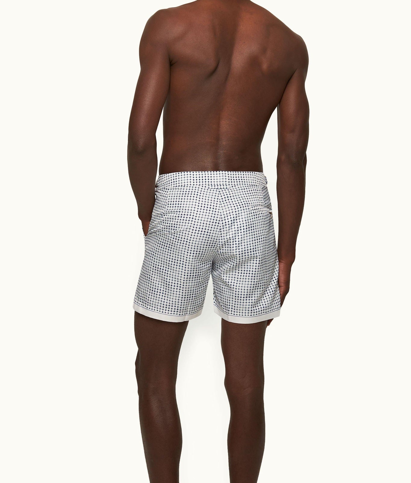 Bulldog Tiescape Print Mid-Length Swim Shorts | White Sand/Azul Blue