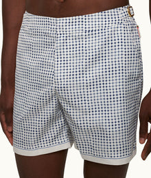 Bulldog Tiescape Print Mid-Length Swim Shorts | White Sand/Azul Blue