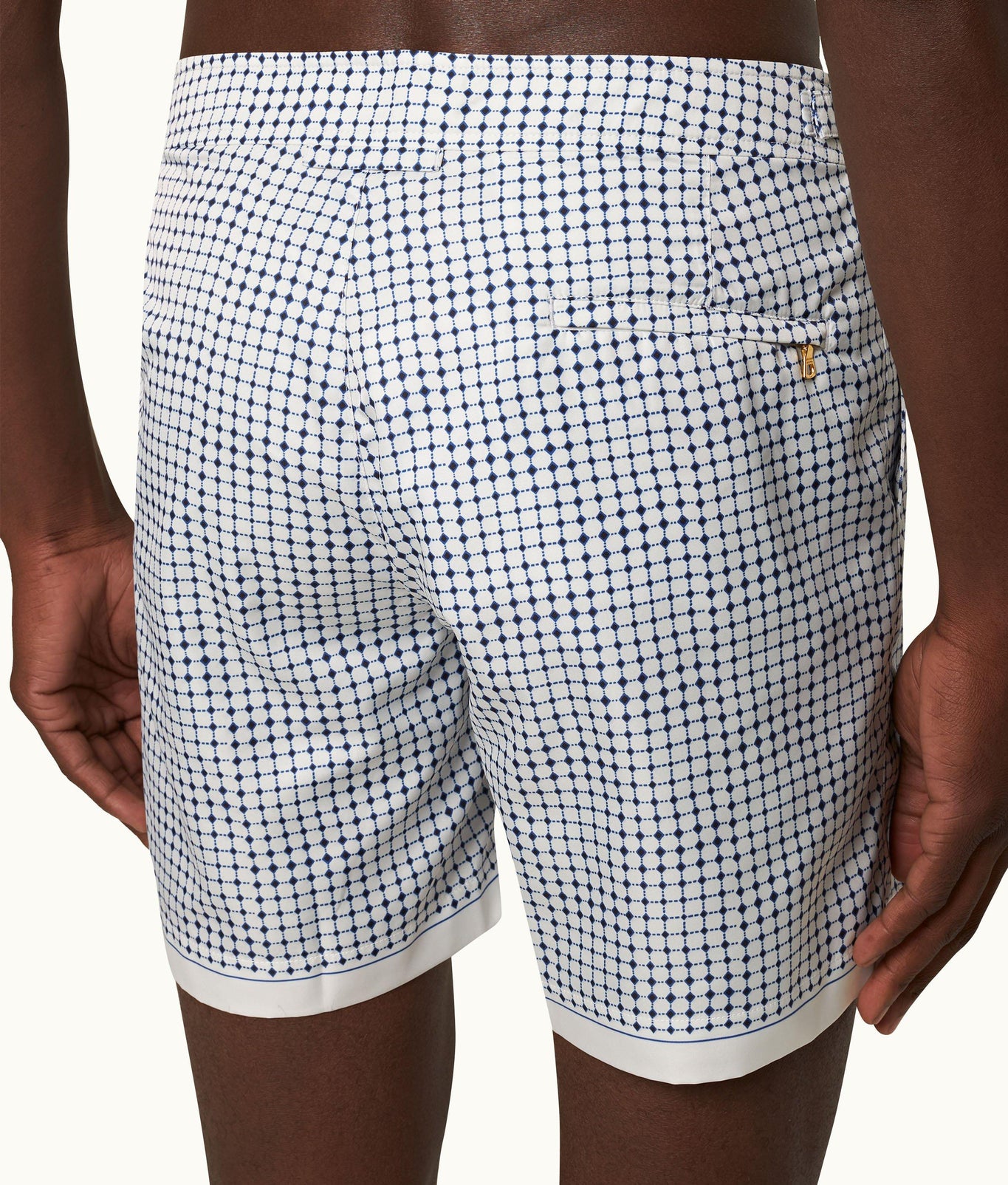 Bulldog Tiescape Print Mid-Length Swim Shorts | White Sand/Azul Blue