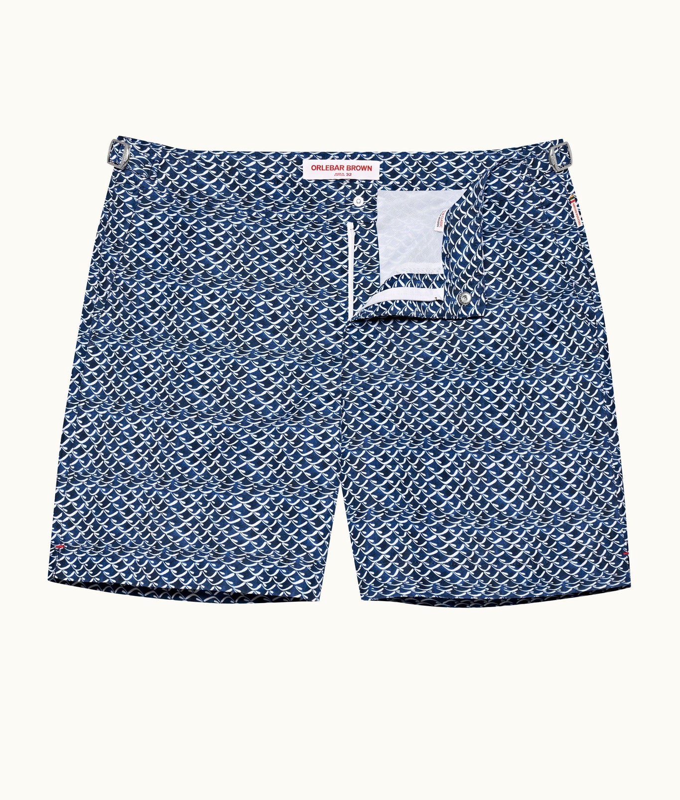 Bulldog Wave Print Mid-Length Swim Shorts | Azul Blue
