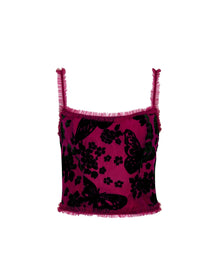 Butterfly Velvet Burnout Top | Magenta