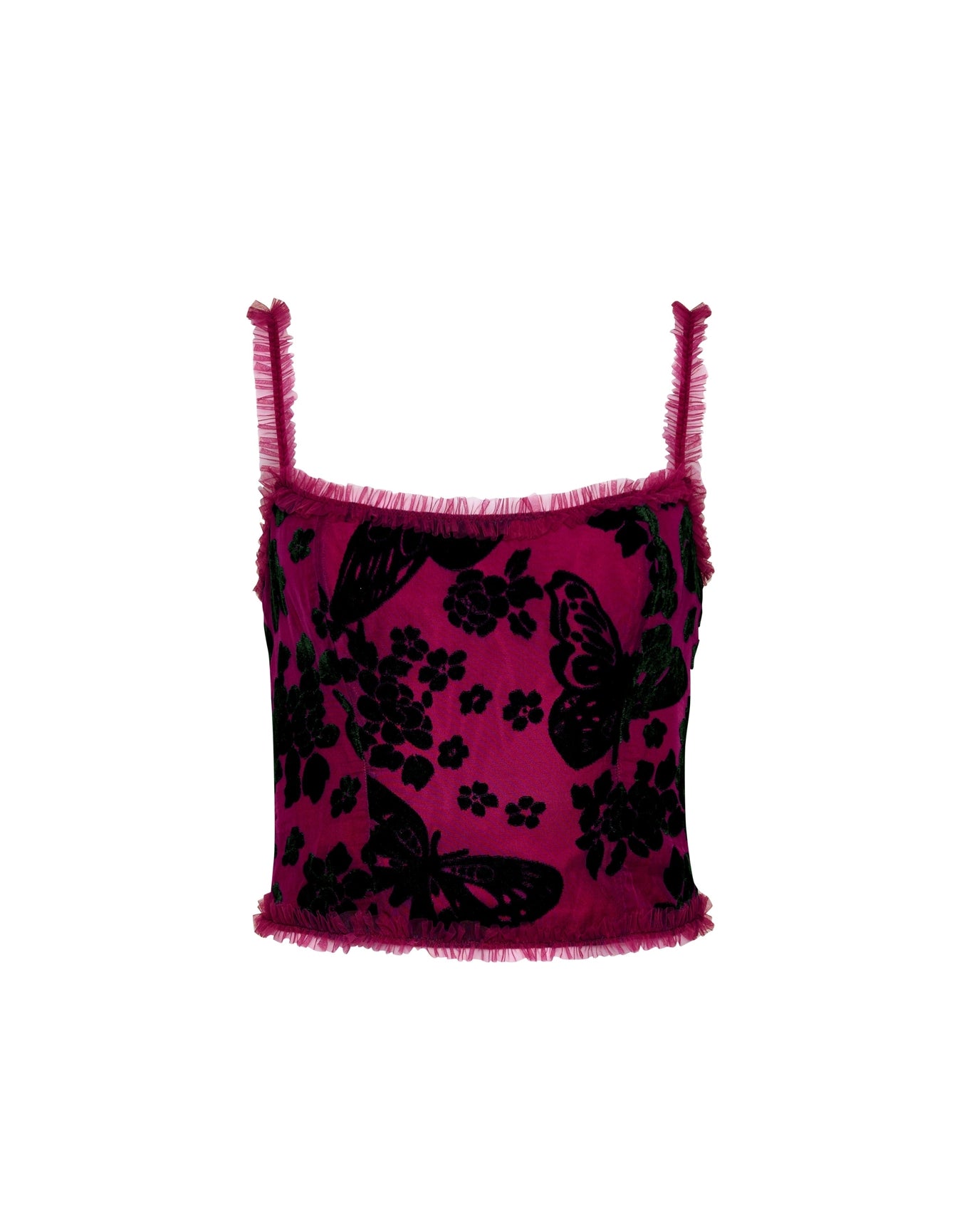 Butterfly Velvet Burnout Top | Magenta