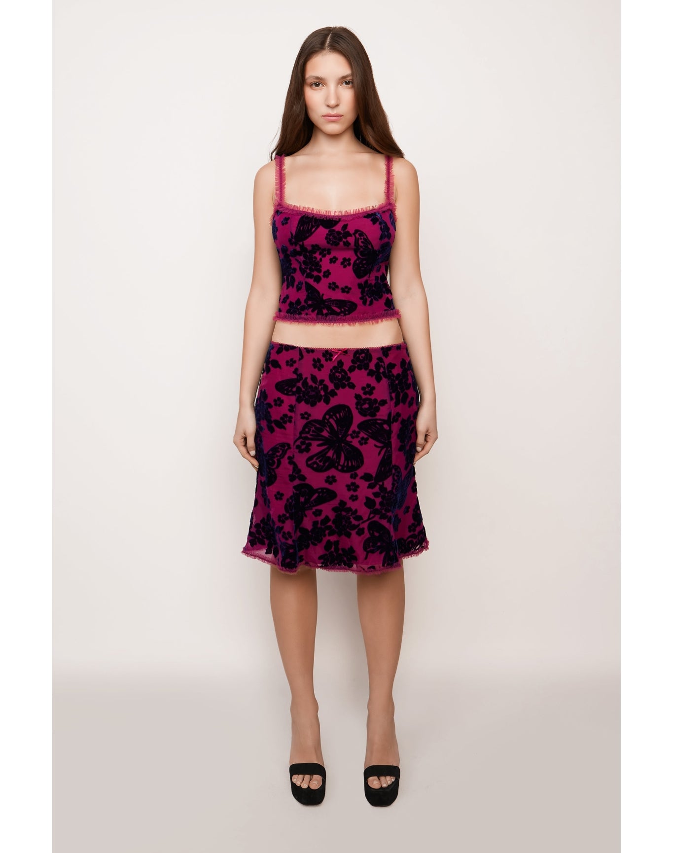 Butterfly Velvet Burnout Top | Magenta