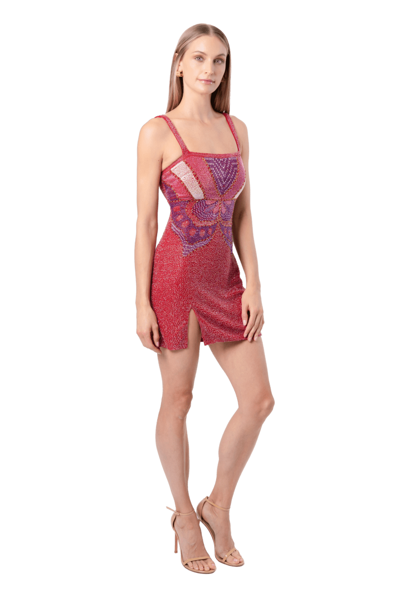 Butterfly Hand - Beaded Embellished Mini Dress - Self - Adore