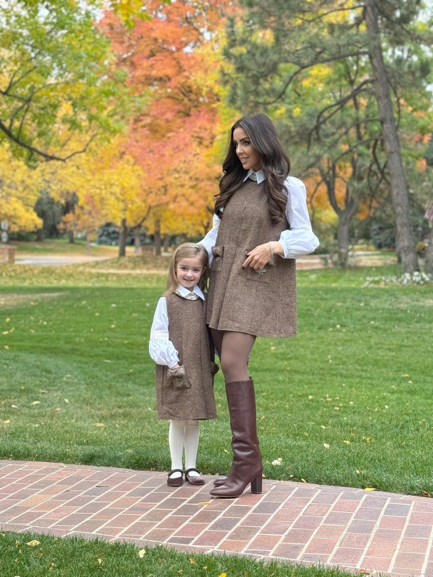 Baby Girls | Herringbone Dress and Blouse Set | Brown