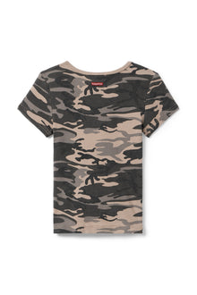 Women | Vintage Camo Short Sleeve V-Neck Baby Tee | Camo/Woodsmoke