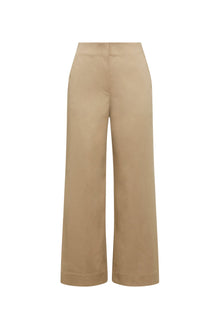 Sateen Cropped Wide Leg Trouser | Dark Sand