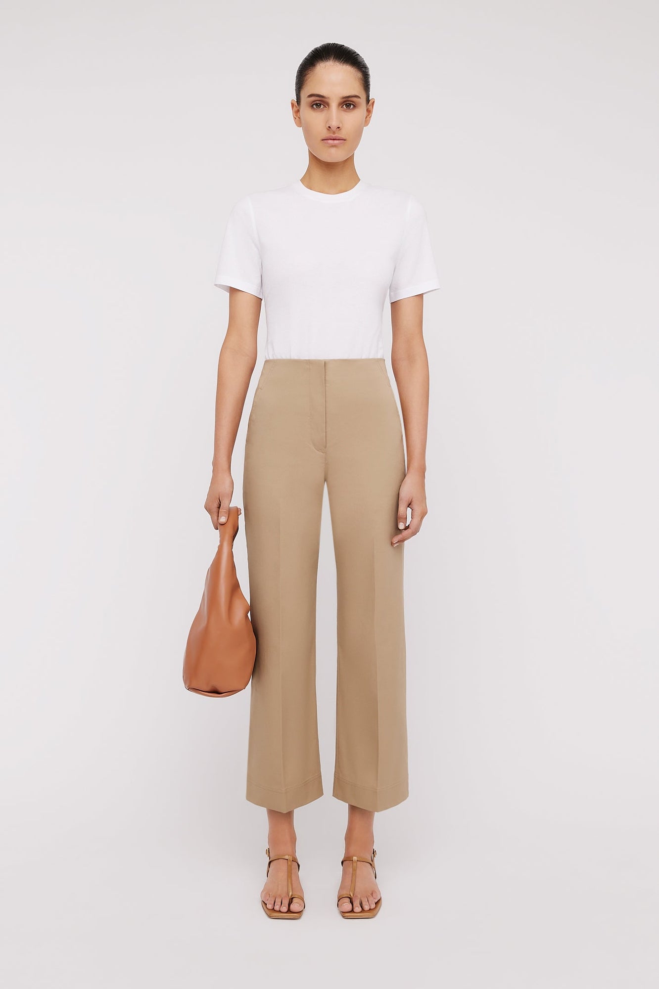 Sateen Cropped W/ Leg Trouser Dark Sand DARK.SAND - Scanlan Theodore US