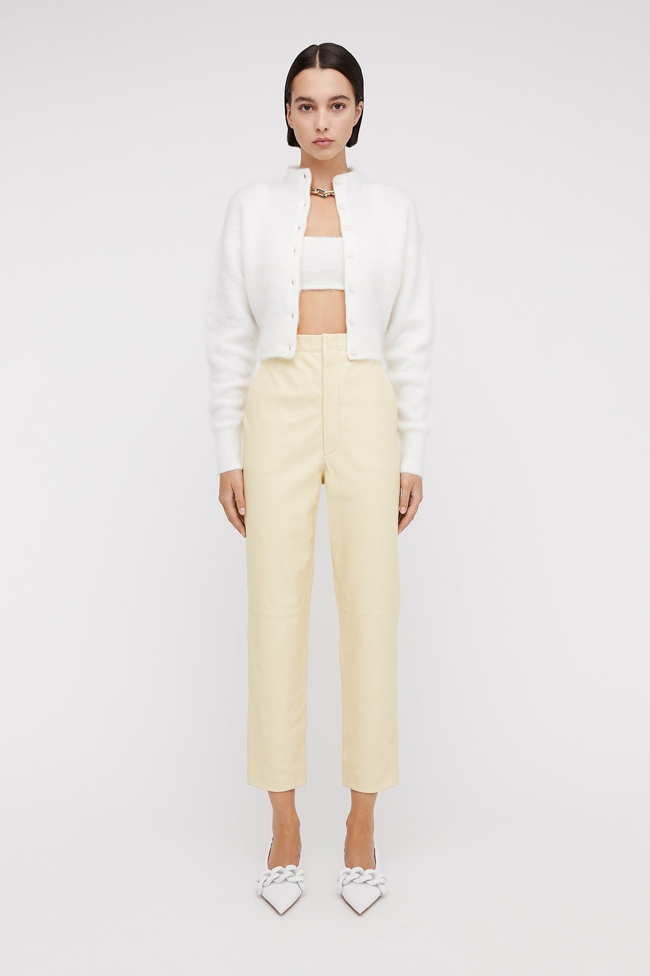 Leather Slim Crop Trouser Lemon LEMON - Scanlan Theodore US