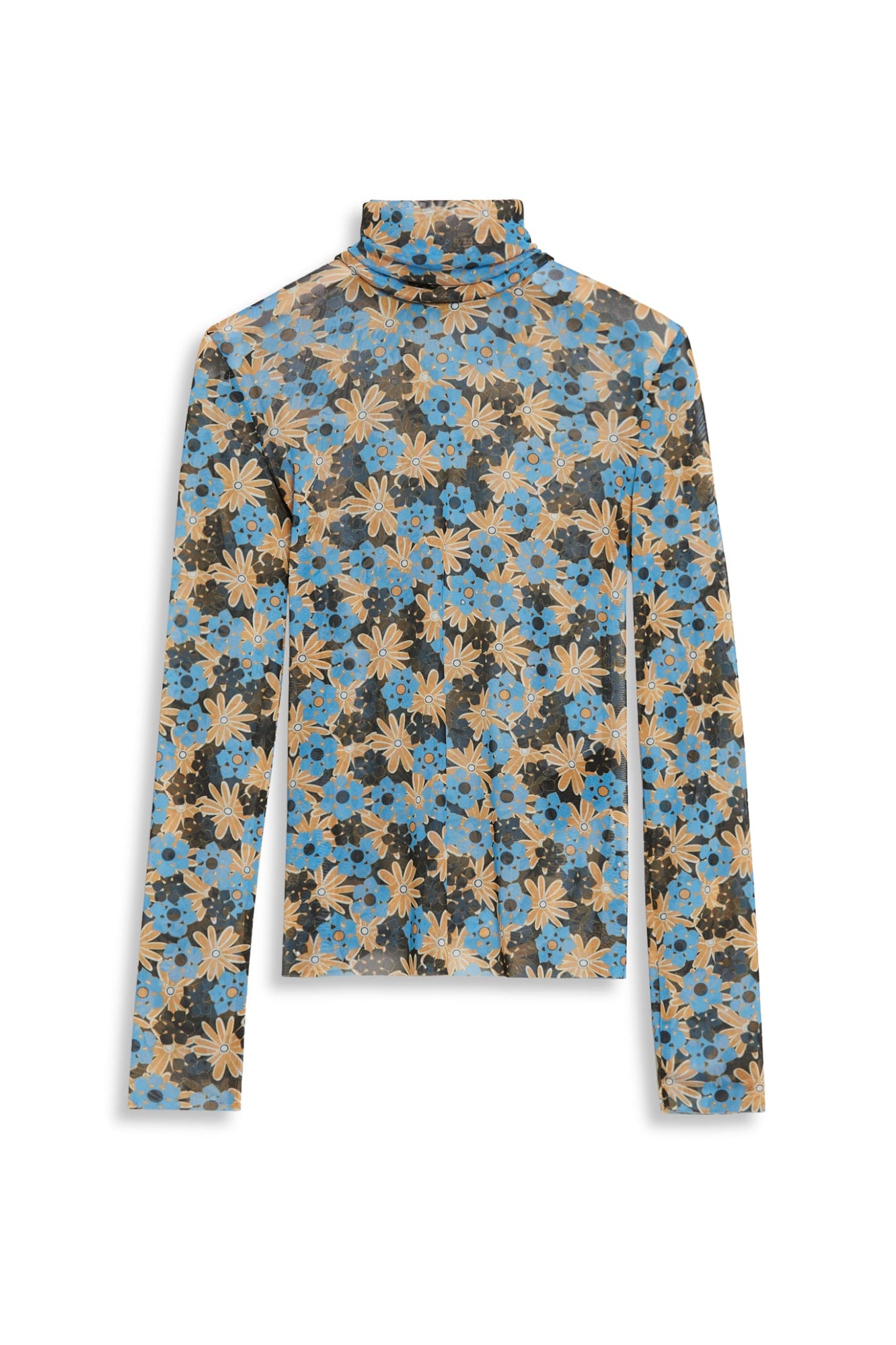 Italian Floral Print Mesh Top | Blu