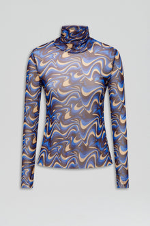 Italian Wave Print Mesh Top | Cobalt