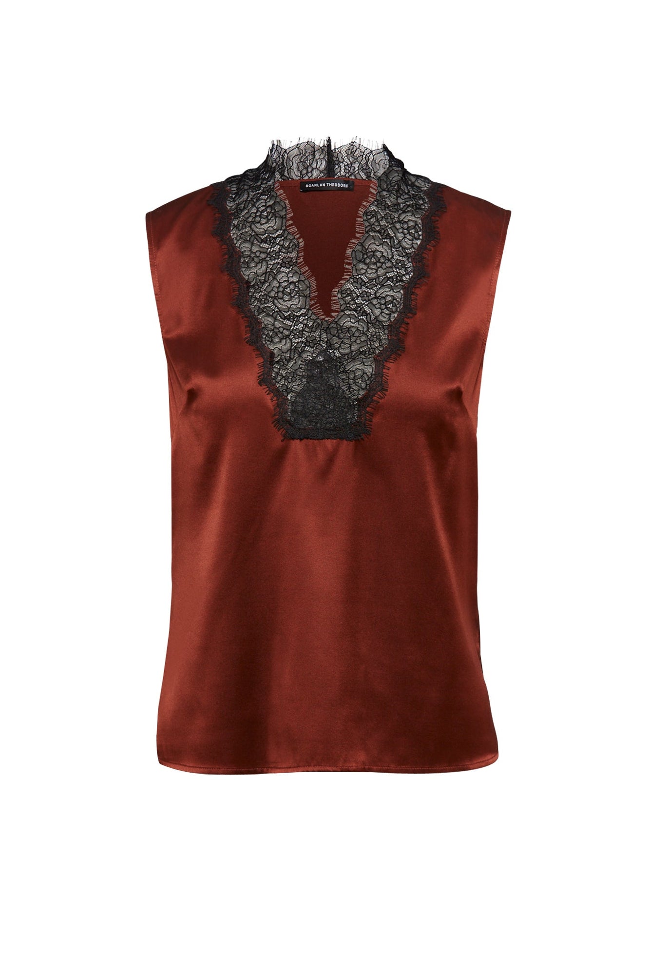 Silk Lace Trim Tank | Burgundy