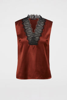 Silk Lace Trim Tank | Burgundy