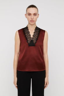 Silk Lace Trim Tank | Burgundy