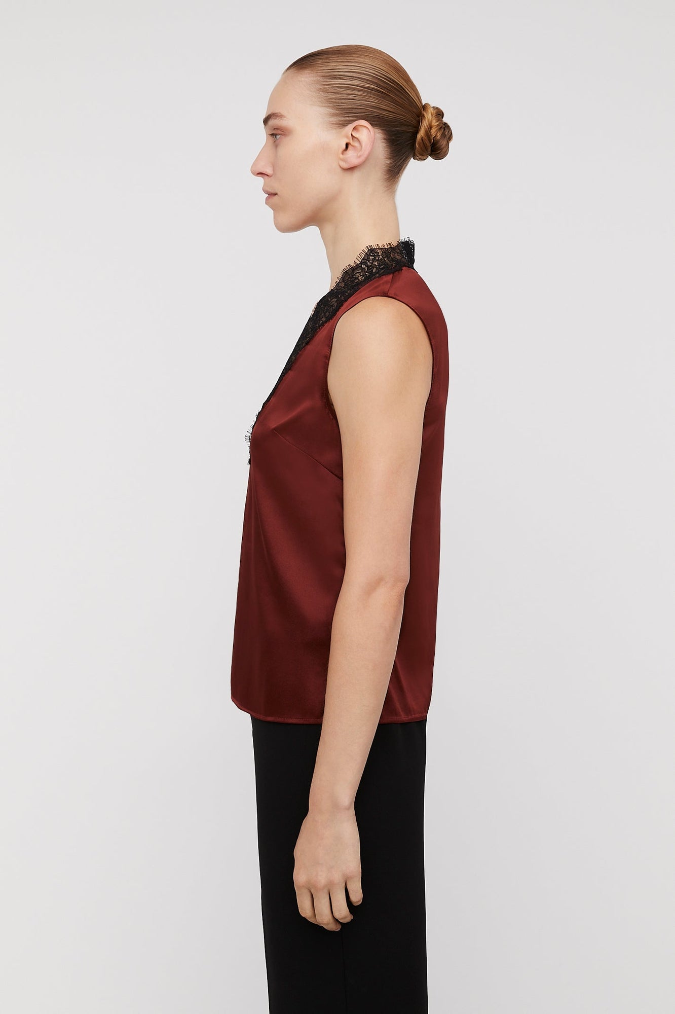 Silk Lace Trim Tank | Burgundy