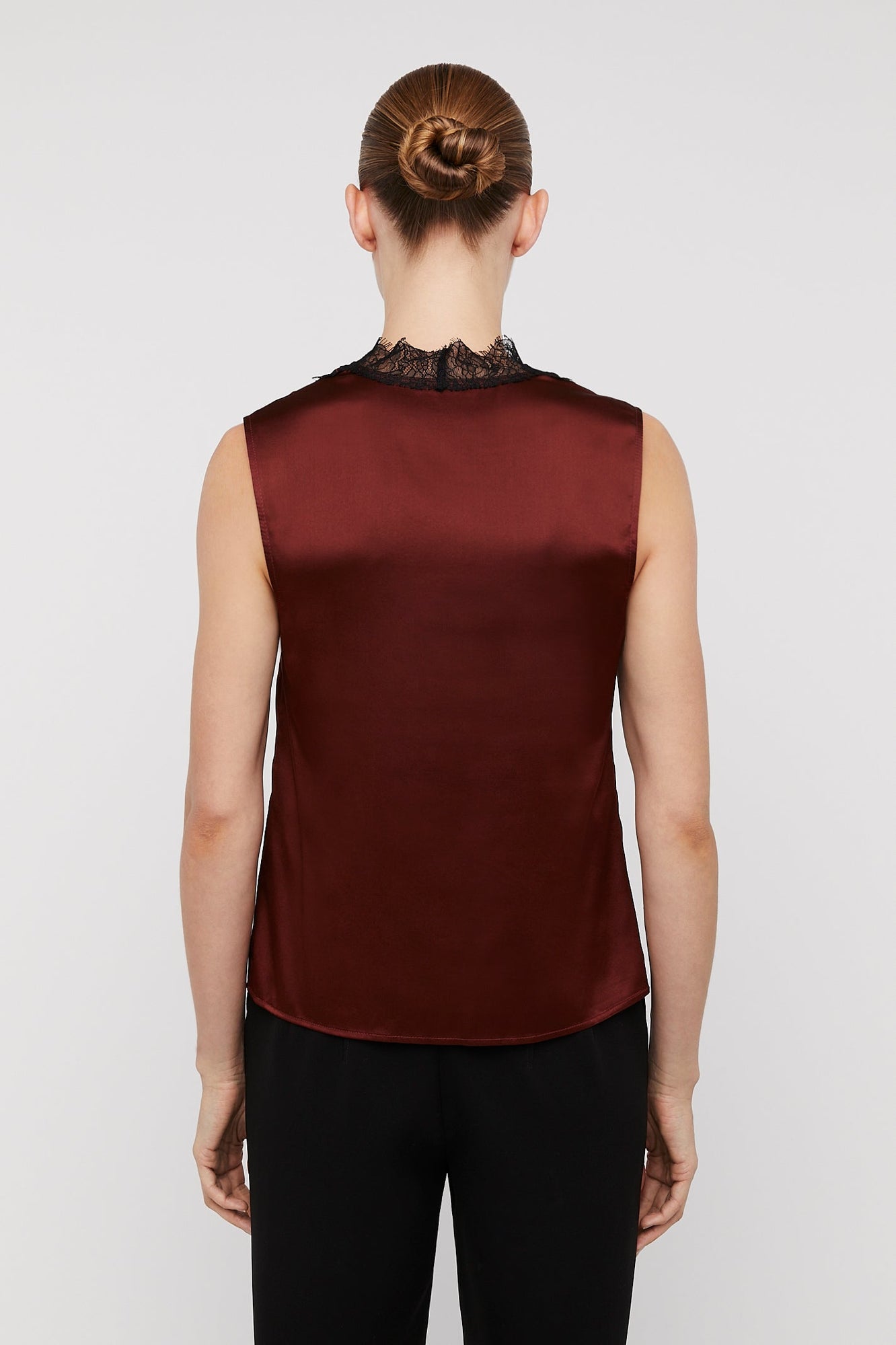 Silk Lace Trim Tank | Burgundy