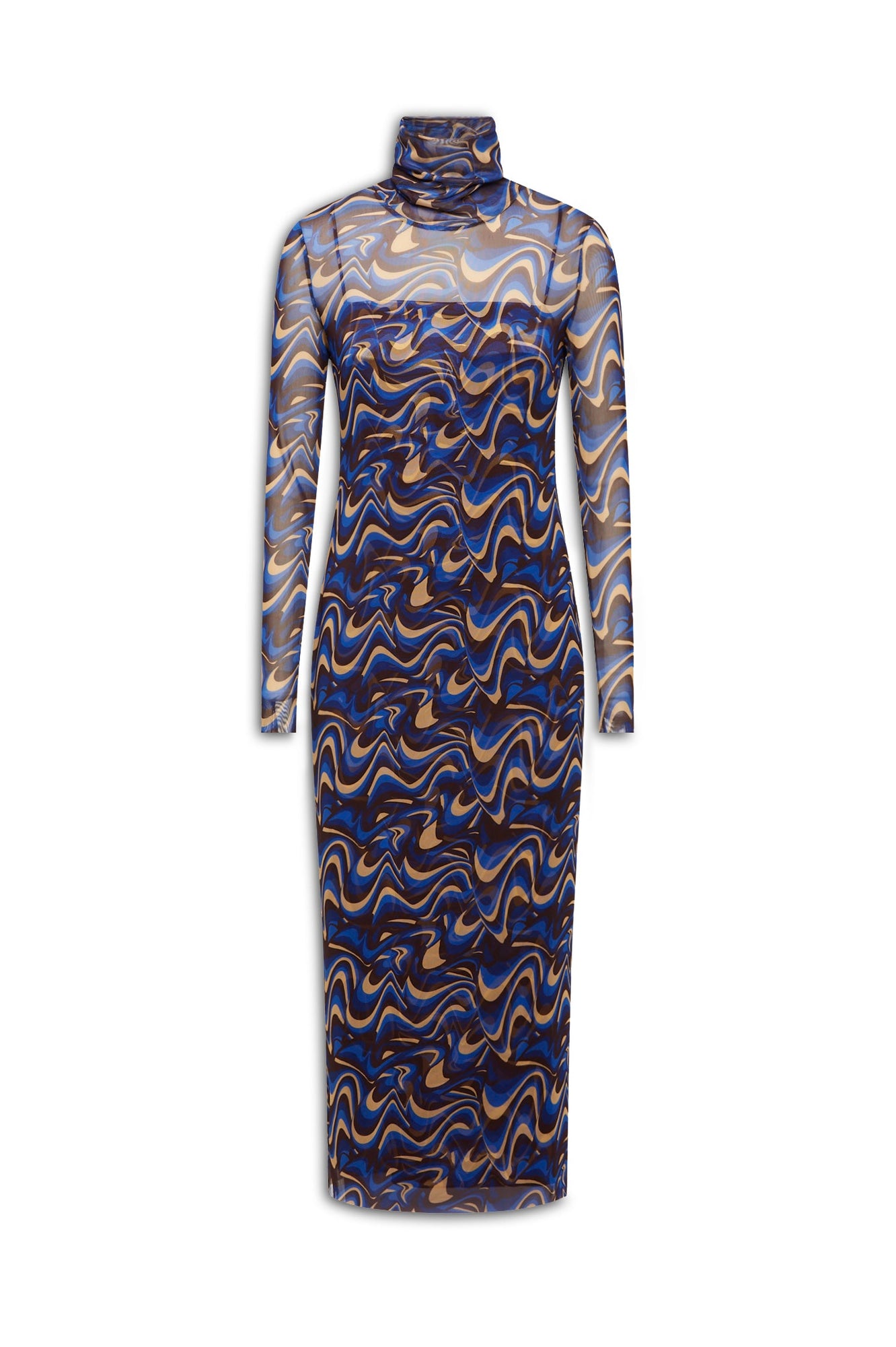 Italian Wave Print Mesh Dress | Cobalt