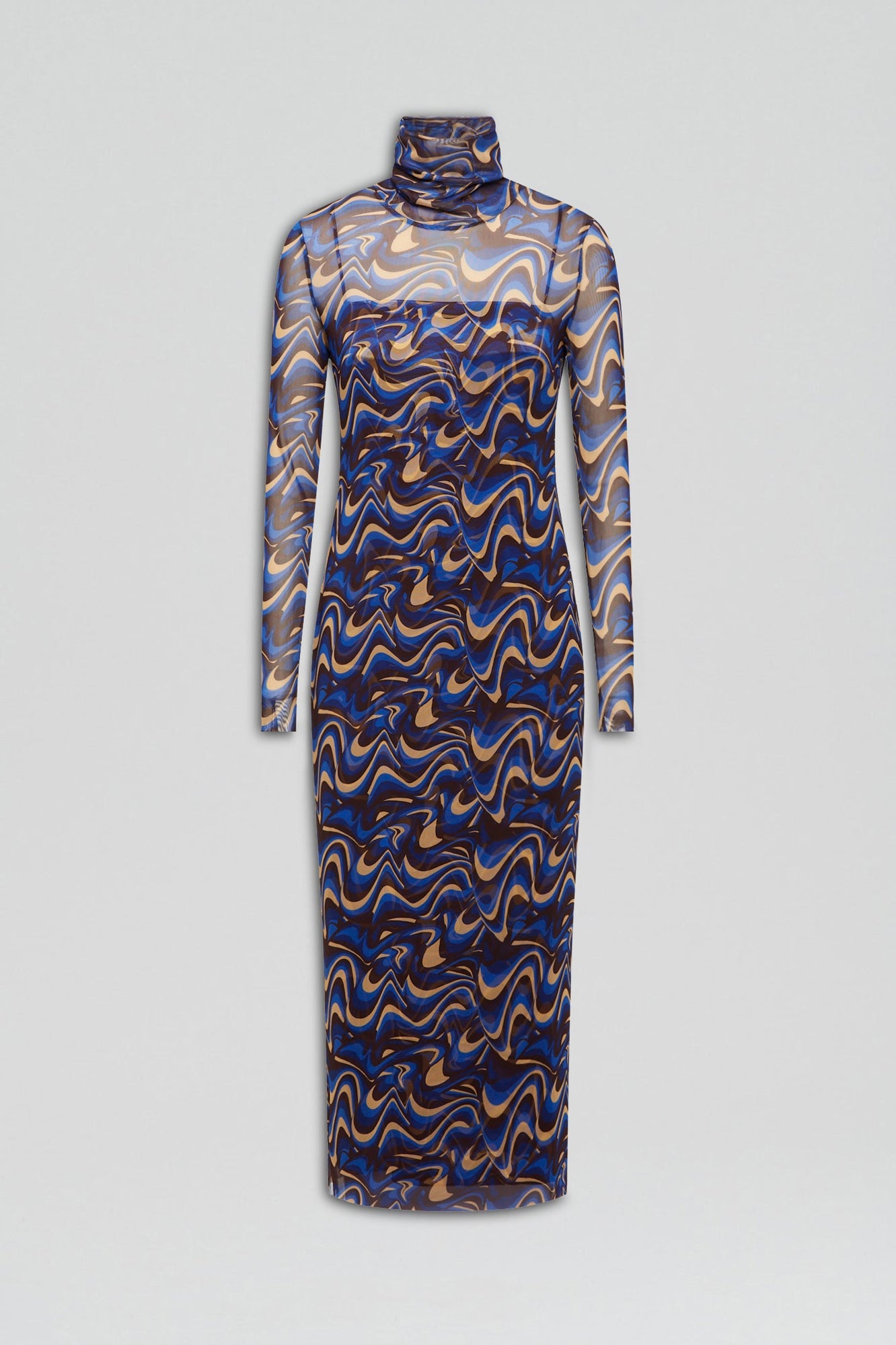 Italian Wave Print Mesh Dress | Cobalt