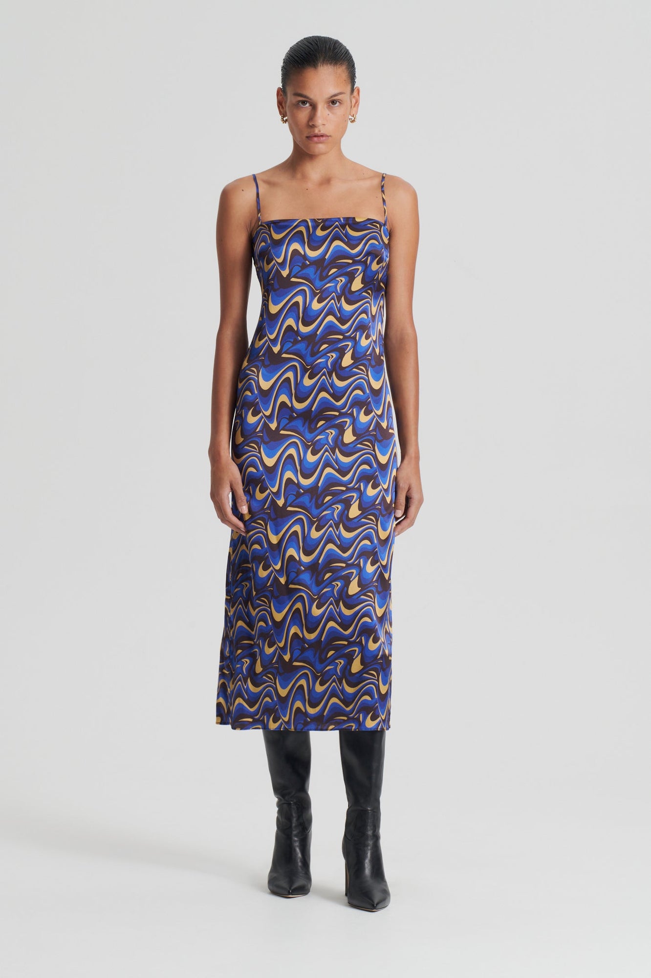 Italian Wave Print Mesh Dress | Cobalt