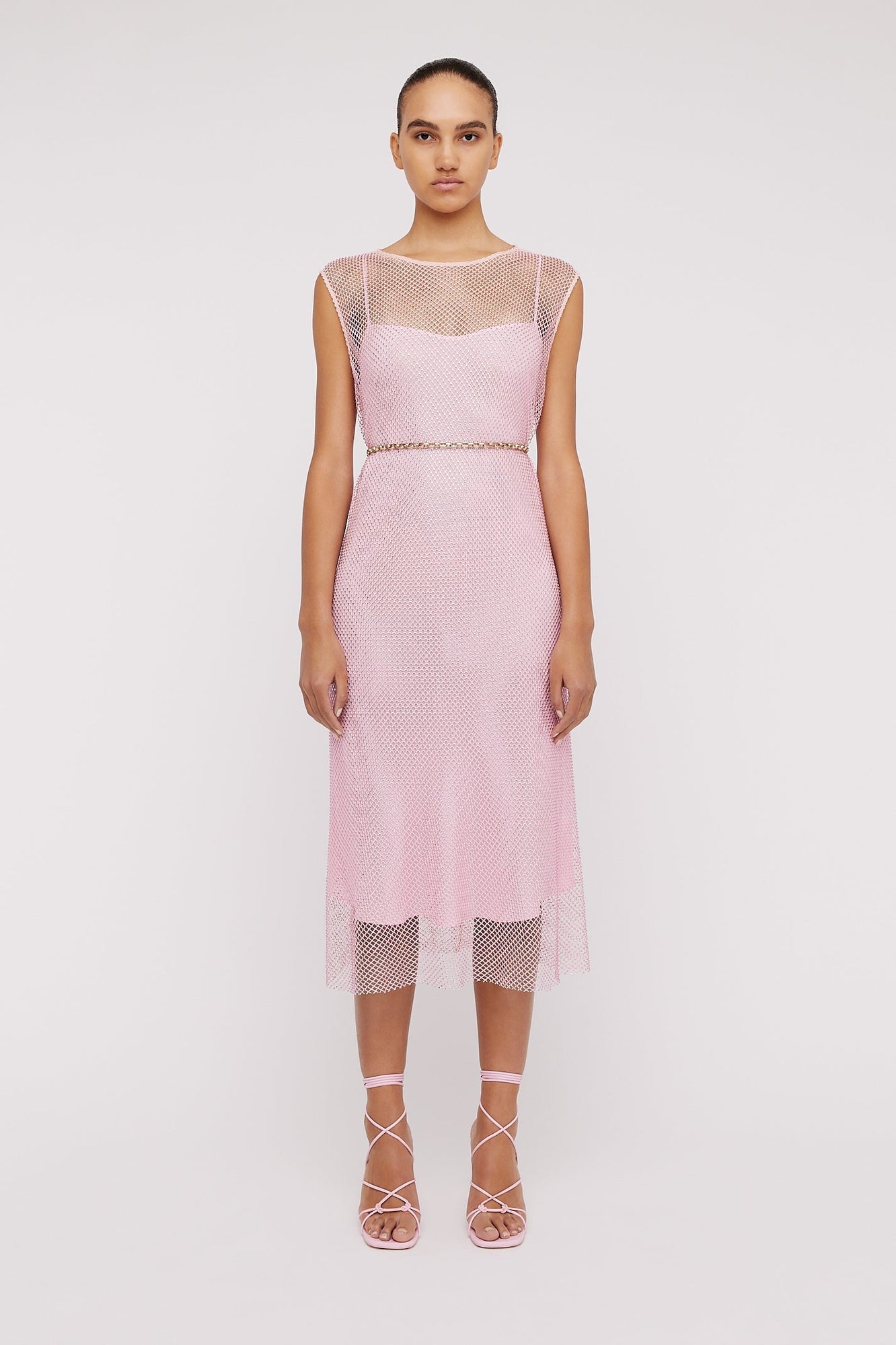 Diamante Mesh Dress Pale Pink PALE.PINK - Scanlan Theodore US