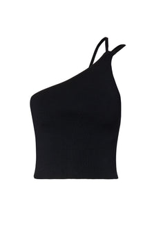 Crepe Knit One Shoulder Top | Black