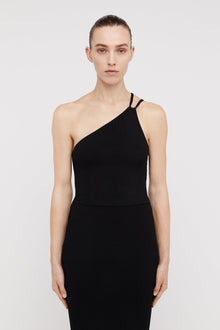 Crepe Knit One Shoulder Top Black BLACK - Scanlan Theodore US