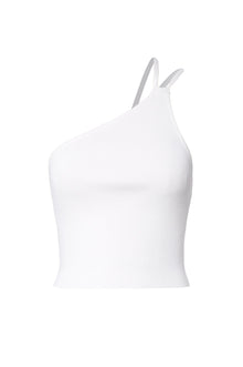 Crepe Knit One Shoulder Top | White