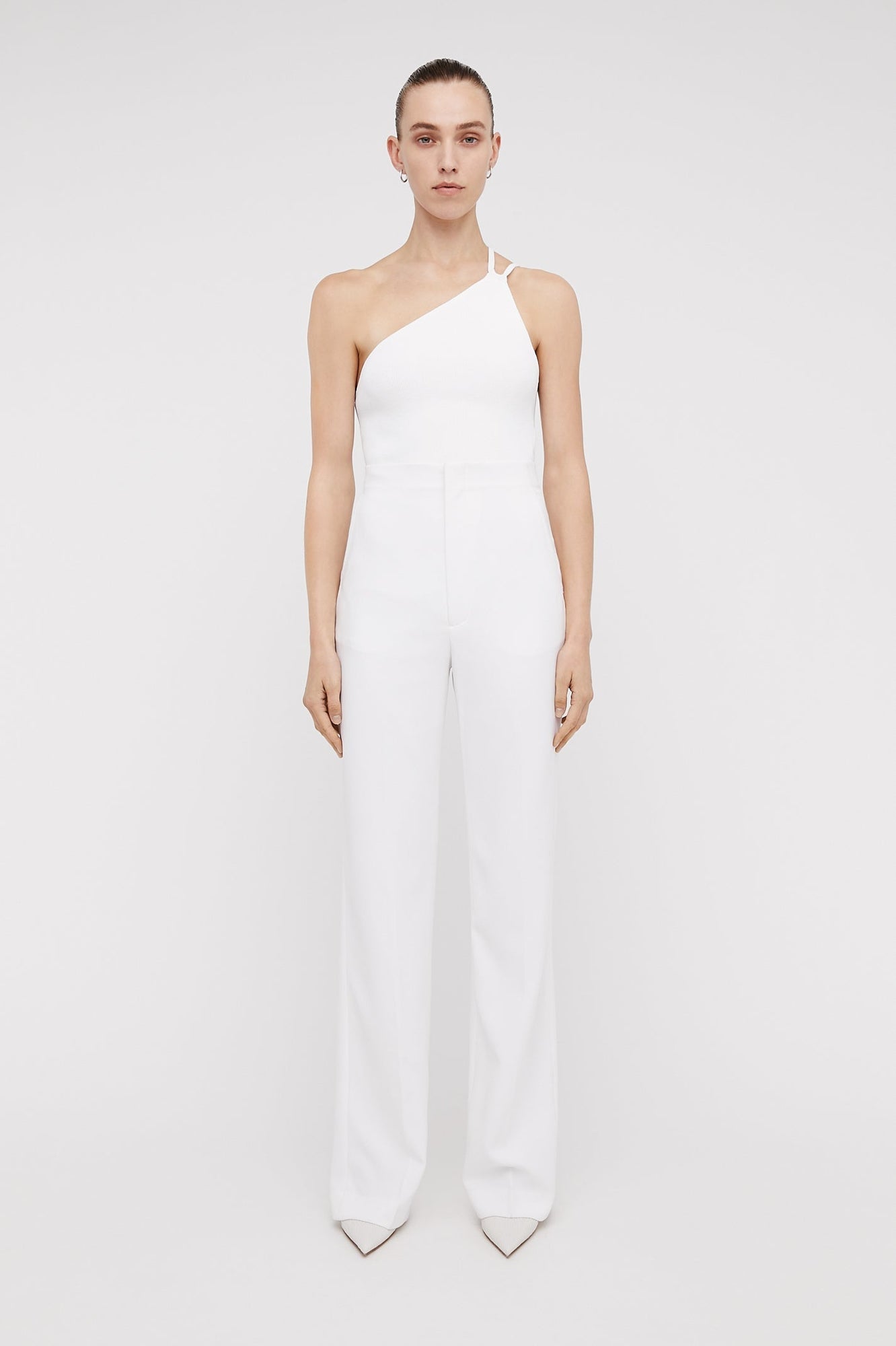 Crepe Knit One Shoulder Top White WHITE - Scanlan Theodore US