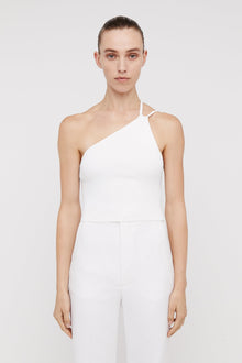 Crepe Knit One Shoulder Top White WHITE - Scanlan Theodore US