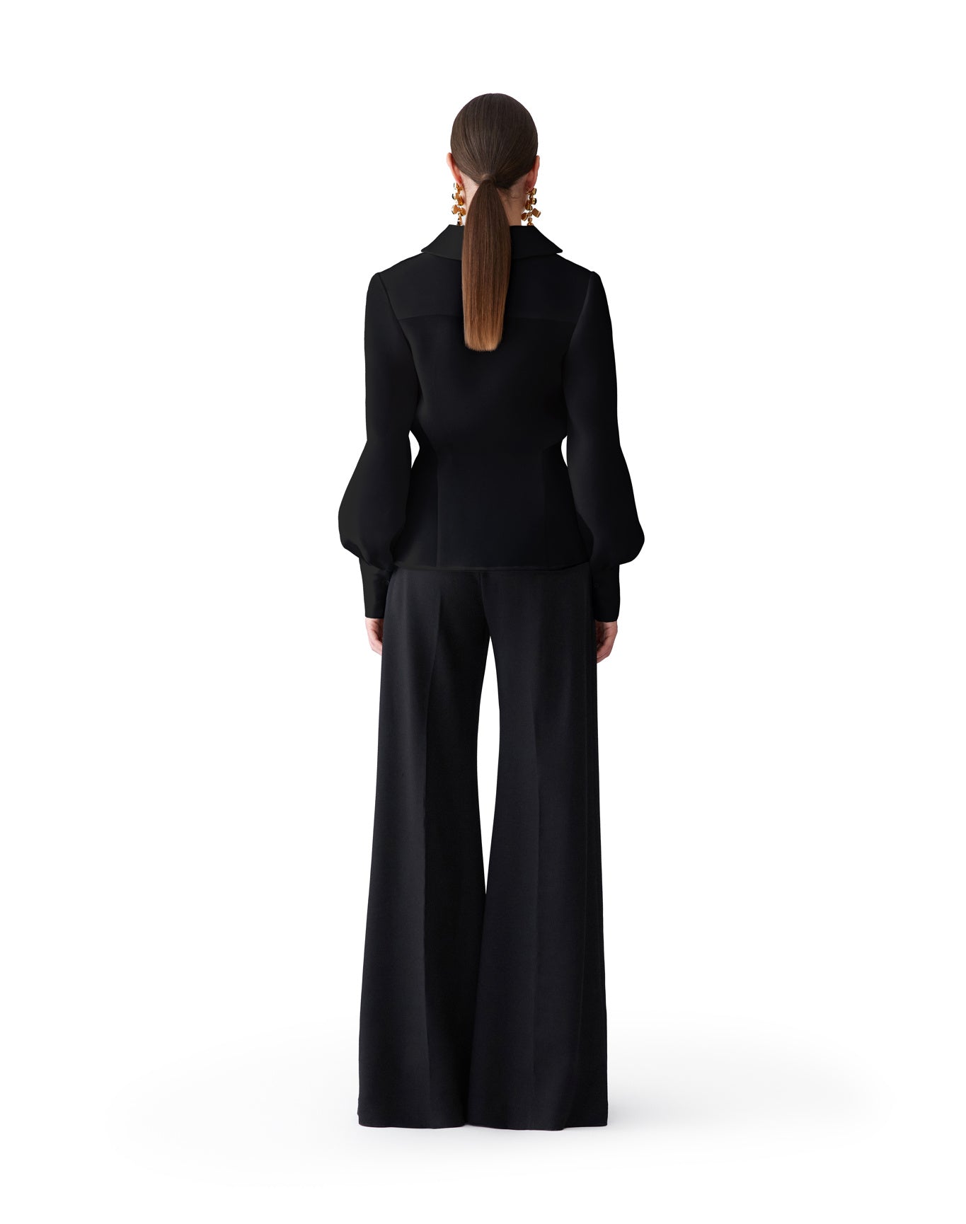 Puff Sleeve Collared Wrap Top With High Cuff | Black