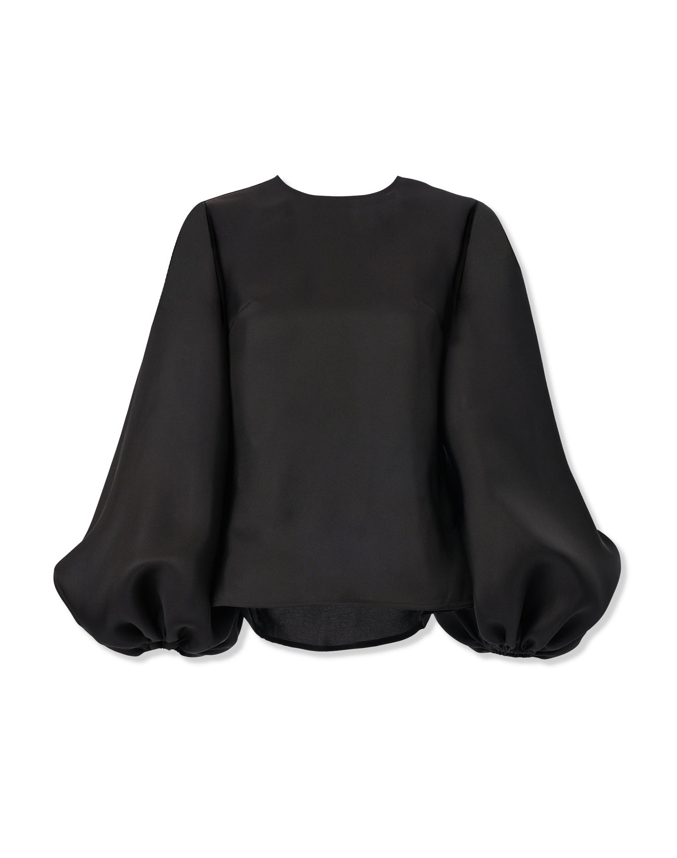Puff Sleeve Crewneck Top | Black