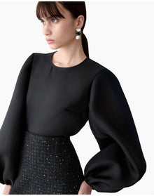 Puff Sleeve Crewneck Top | Black