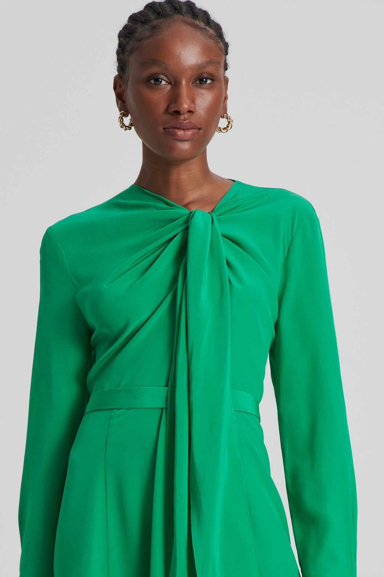 Silk Drape Neck Dress | Emerald