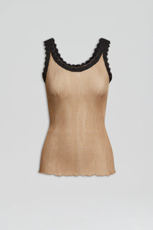 Lace Trim Silk Singlet | Champagne