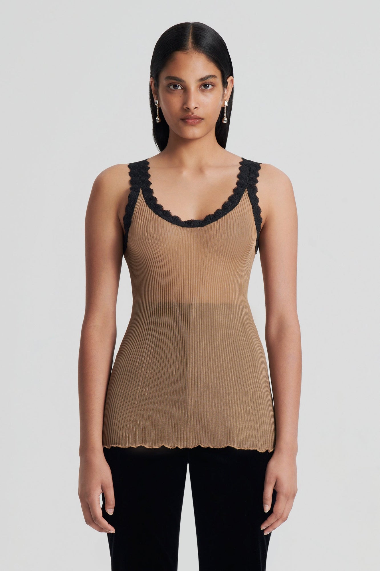 Lace Trim Silk Singlet | Champagne