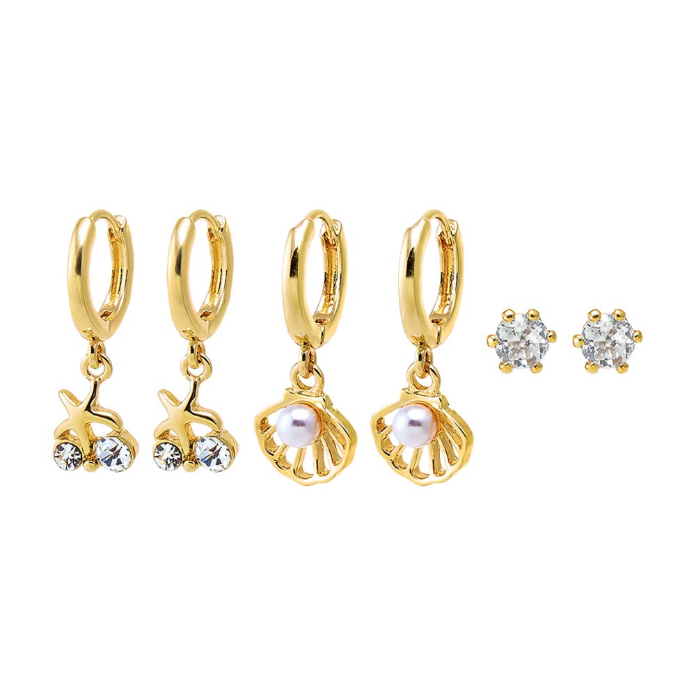 Gold Shells & Pearls Earring Combo Set - Adina's Jewels