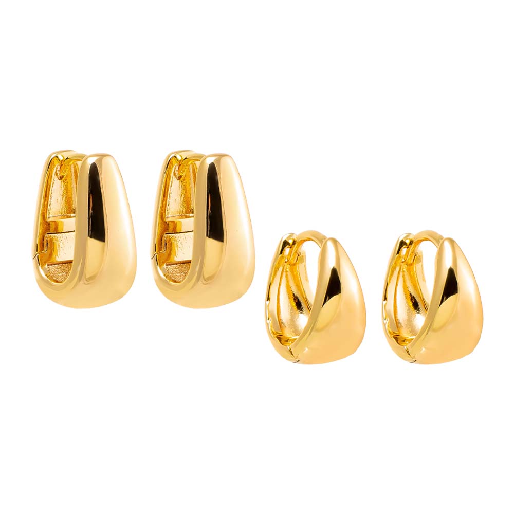 Gold The Solid Graduated Huggie Earring Combo Set - Adina's Jewels