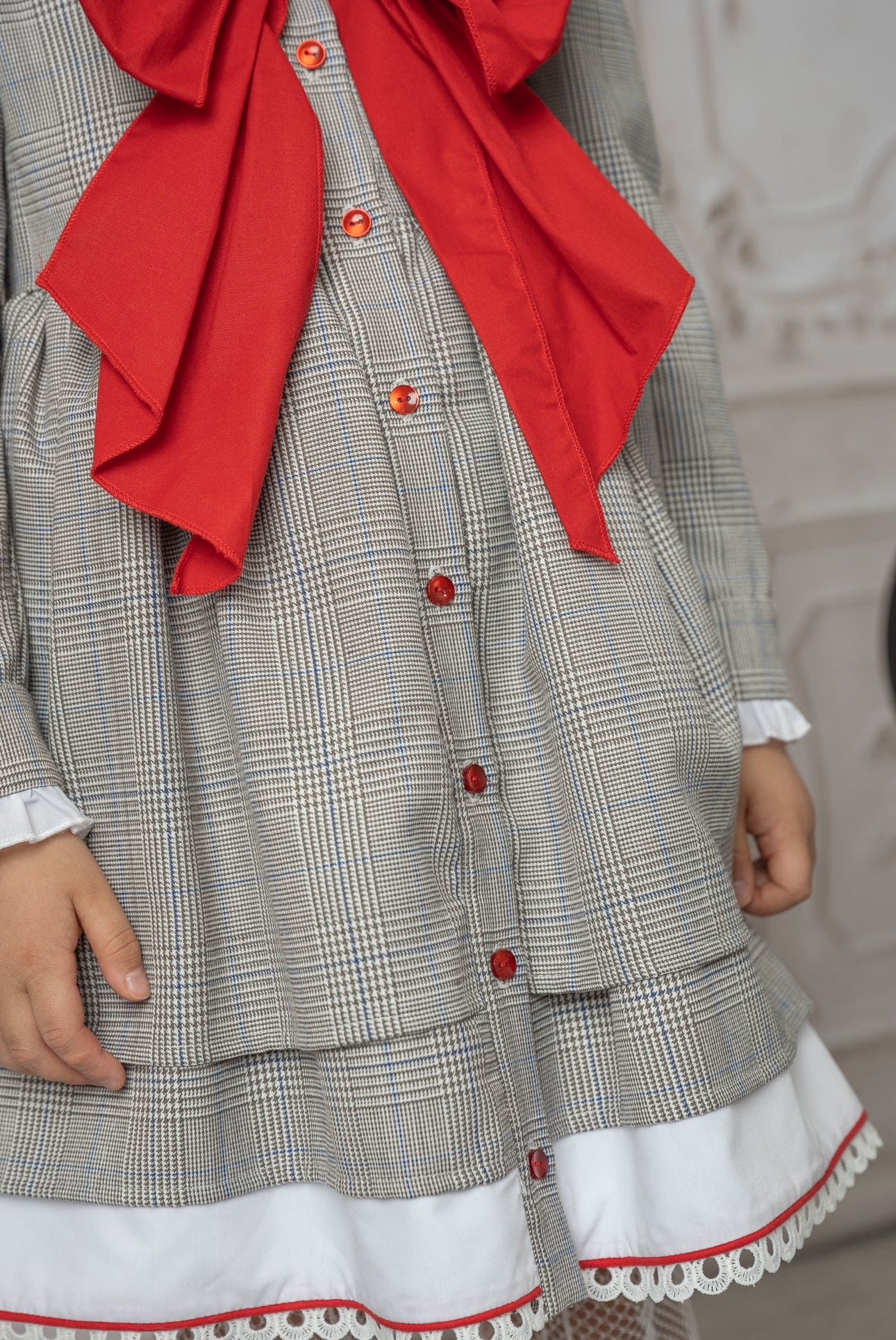 Baby Girls | Georgina Print Dress with Bow | Tartan & Red