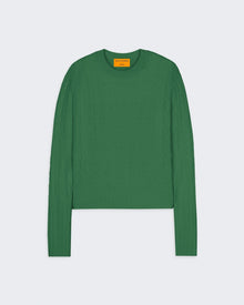 Cable Shrunken Crew - Rainforest women's slim fit cable knit cashmere crewneck sweater in deep green shade.