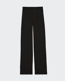 Cable Trouser - Black women's lightweight cashmere knit pants with front zip, elastic waistband, belt loops, and side pockets.