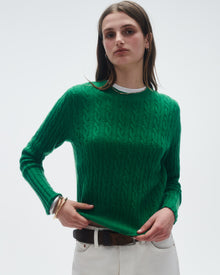 Womens | Cable Shrunken Crew | Rainforest
