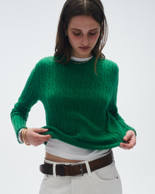 Womens | Cable Shrunken Crew | Rainforest