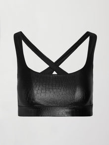 Carbon38 | Criss Cross Bra In Crocodile Takara Shine | Black